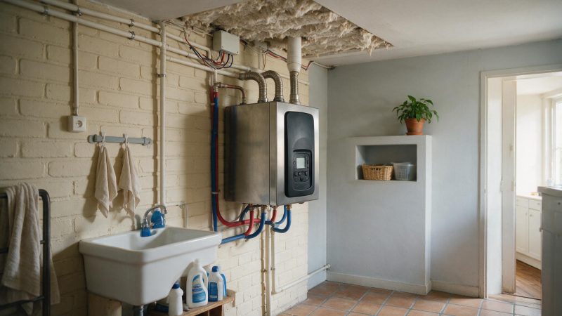 Chaudière gaz à condensation murale dans une buanderie